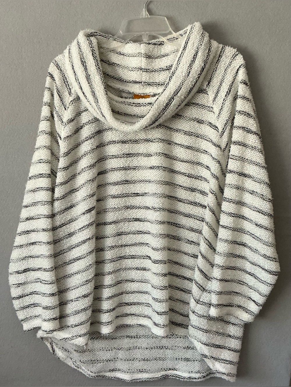 RubyRd Woman Sweater 2X Plus Black White Striped Cowl Neck Slouchy Pullover Cozy